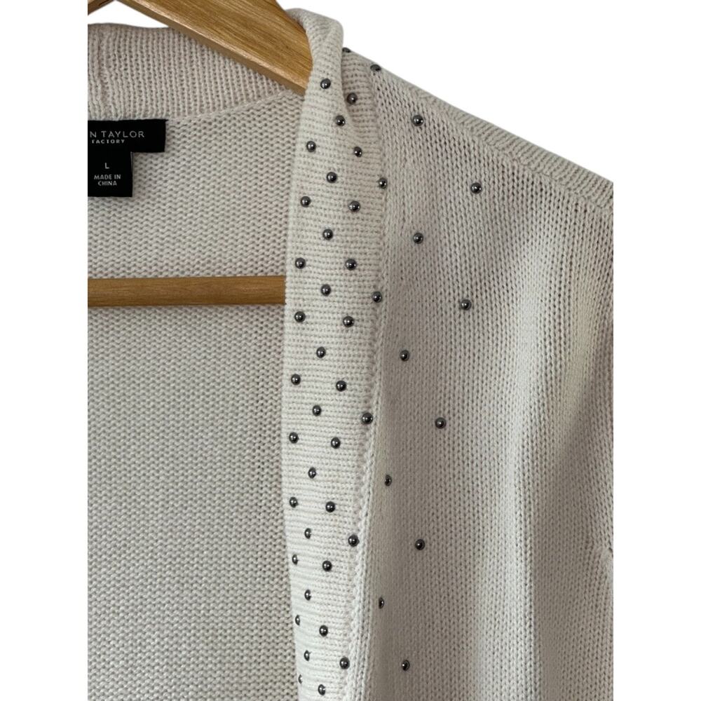 Ann Taylor Ivory w/ Silver Studs Long Sleeve Open Sweater Women's Size Large - Picture 3 of 7